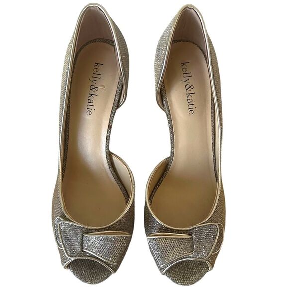 Kelly & Katie Silver Gold Peep Toe Gold/silver Wedding Prom Heels Sz 7.5 SPARKLY - Picture 3 of 16